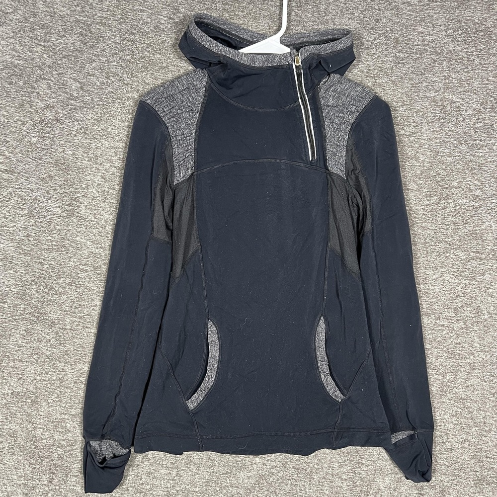 Lululemon Hoodie Womens 6 Black Gray Half Zip Running‎ Thumbholes Back Pocket